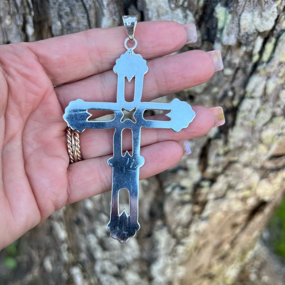 Vintage Taxco Extra Large Sterling Silver Cross Pendant - Picture 9 of 17